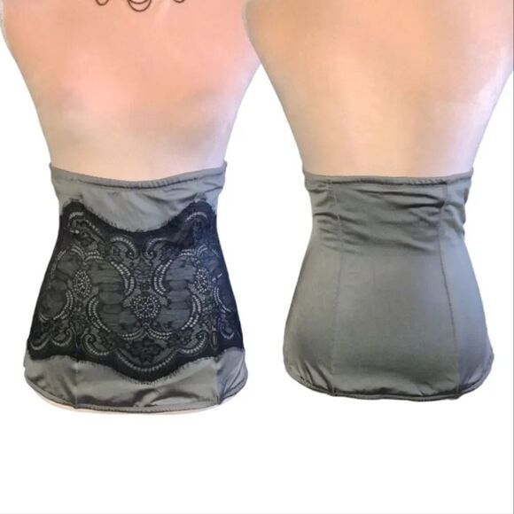 Maidenform Flexees Grey Black Lace Corset Waist Nipper Shaper Large - Picture 3 of 13